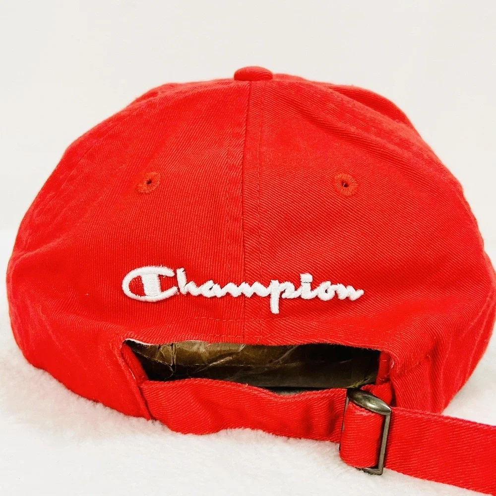 Champion Small Logo‎ Dad Hat Cap Adjustable Strapback Red Outdoors Casual Work